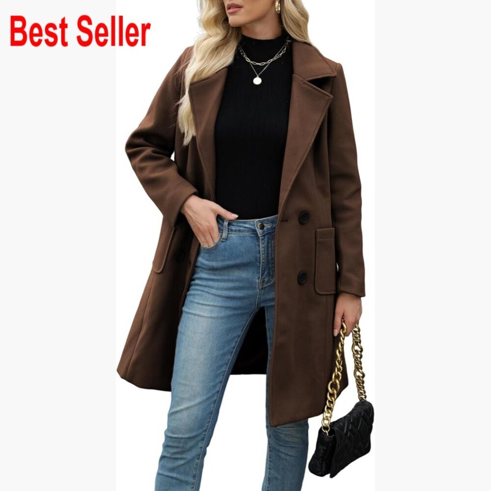 Women's Wool Blend Mid-Length Double-Breasted Pea Coat